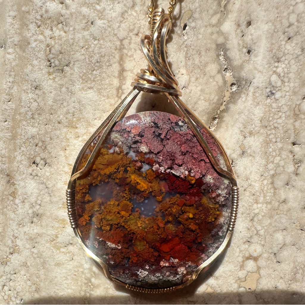 Tarnish Resistant Grounding Copper Scenic Moss Agate Stone Necklace Pendant